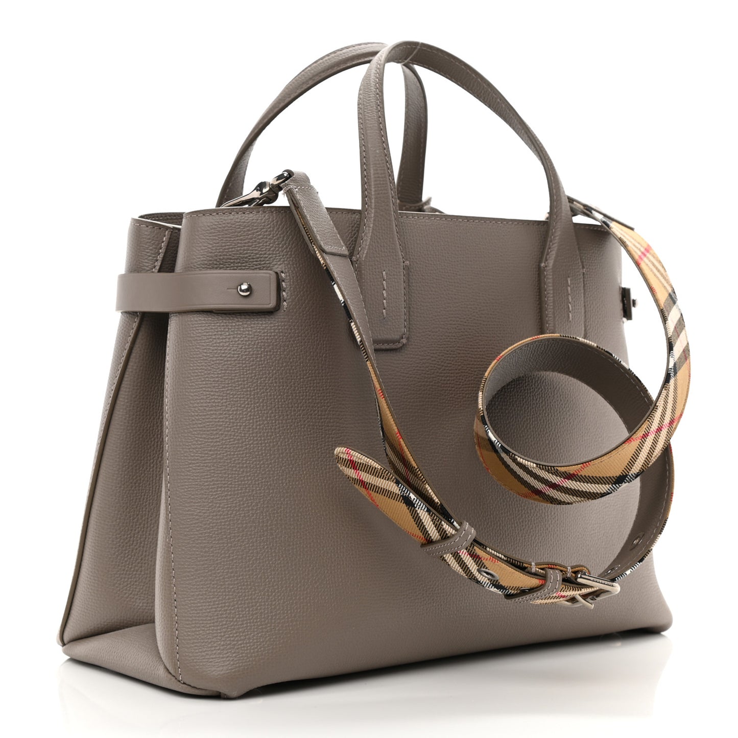 Derby Calfskin House Check Medium Banner Tote Thistle Grey