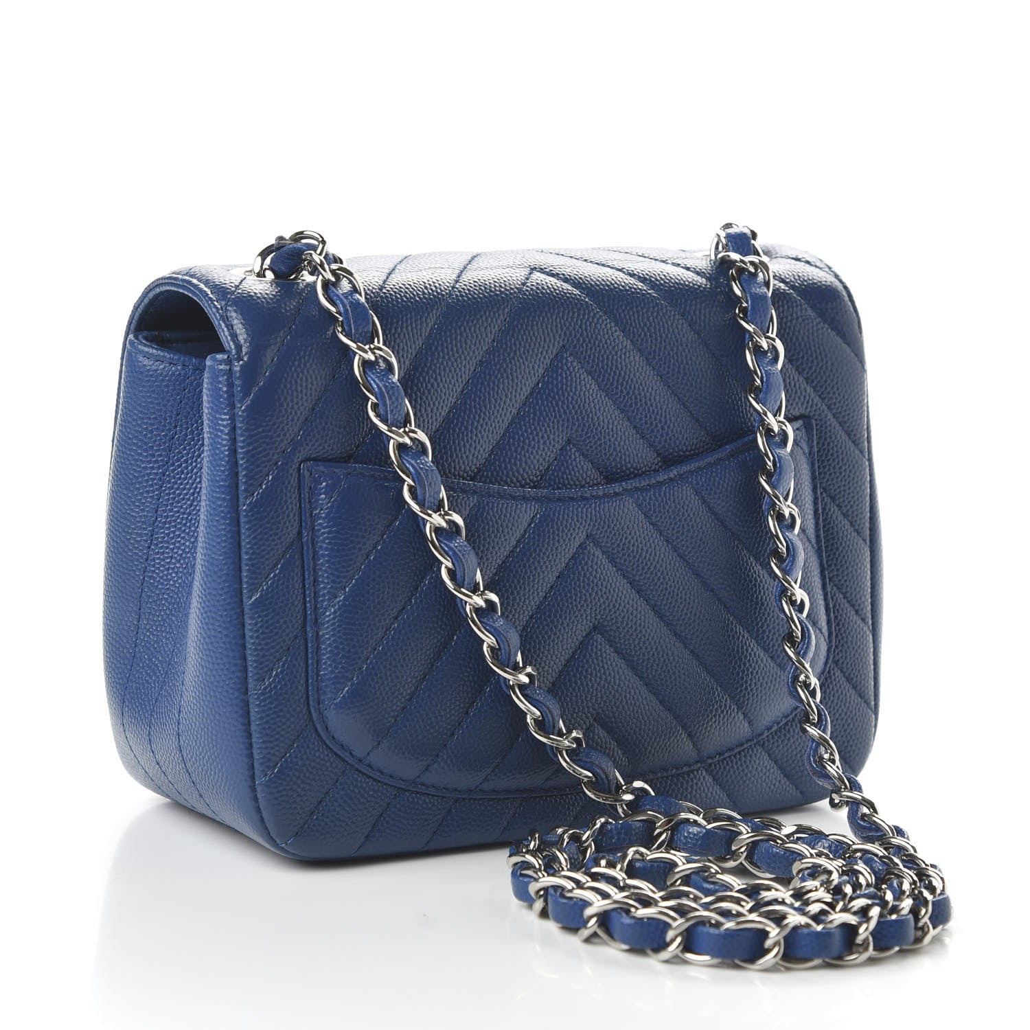 Chanel Caviar Chevron Quilted Mini Square Flap Dark Blue 2 of 14