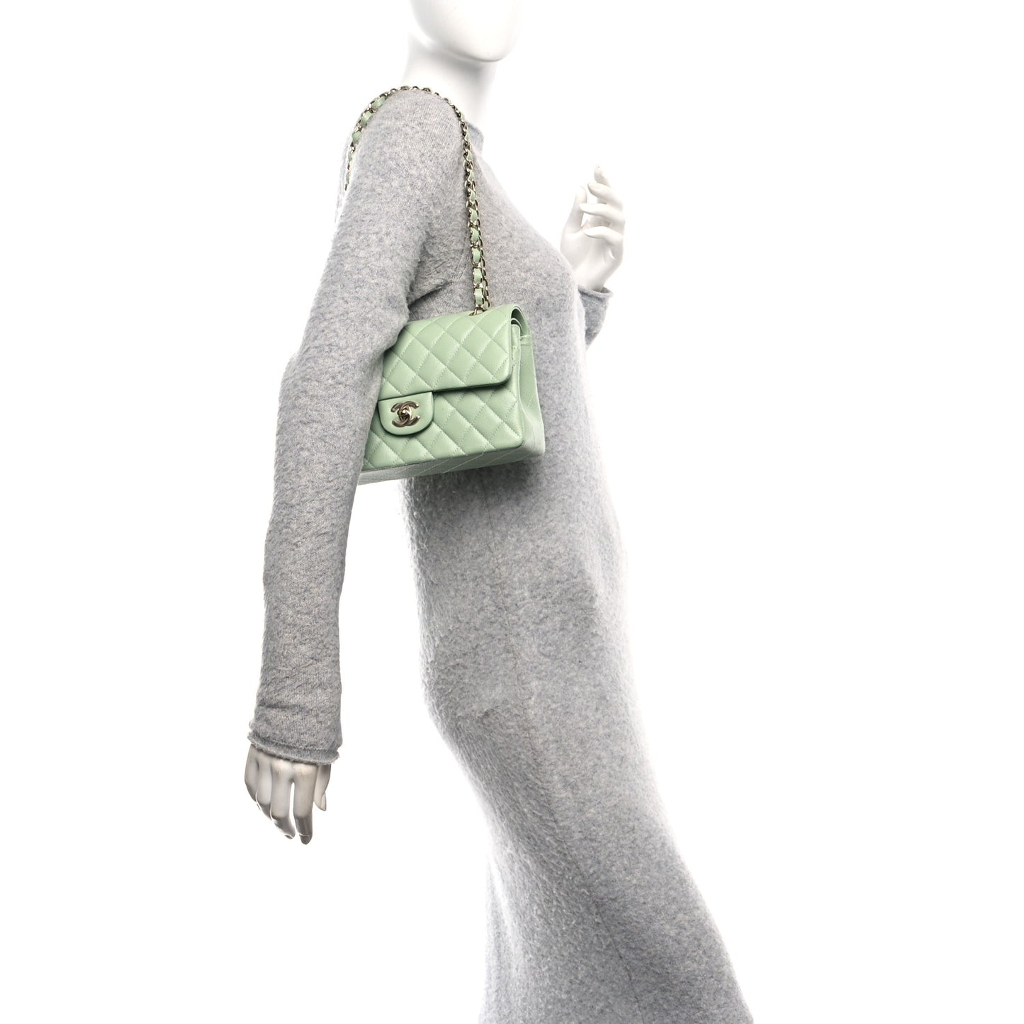 Caviar Quilted Small Double Flap Light Green