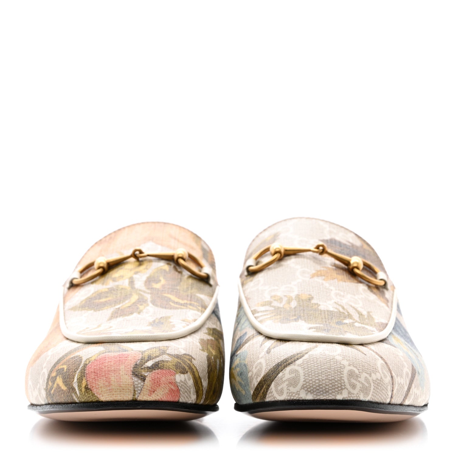 Gucci GG Supreme Monogram Malaga Kid Water Flora Womens Princetown Slippers 40 Beige White Multicolor Mystic White 2 of 9