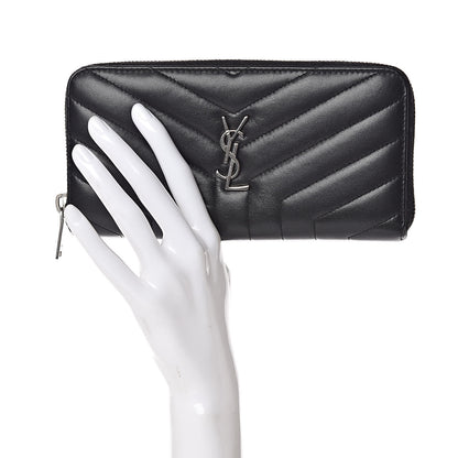 Saint Laurent Calfskin Matelasse Chevron Monogram Zip Around Wallet Black 2 of 8