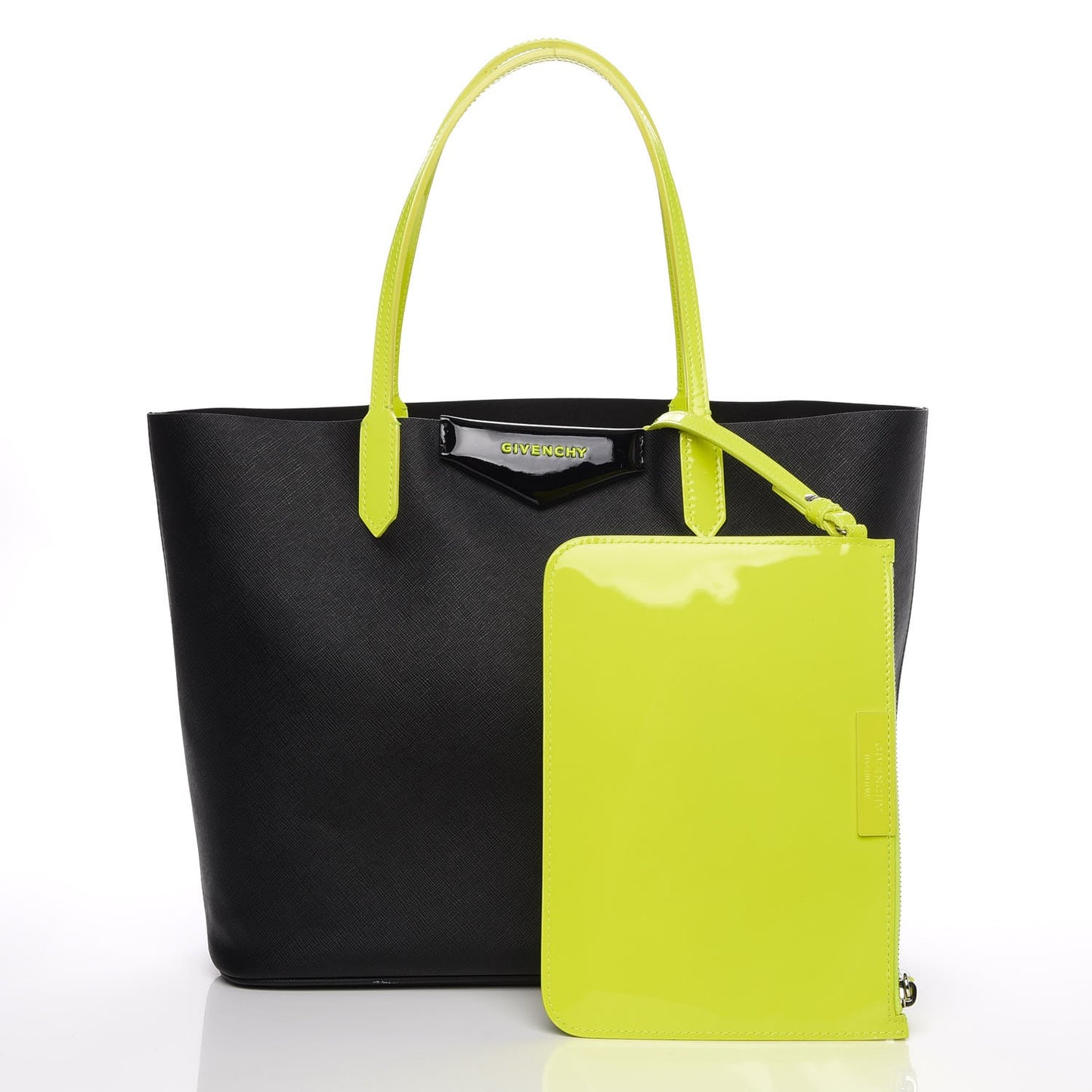 Calfskin Small Antigona Tote Black Neon Yellow