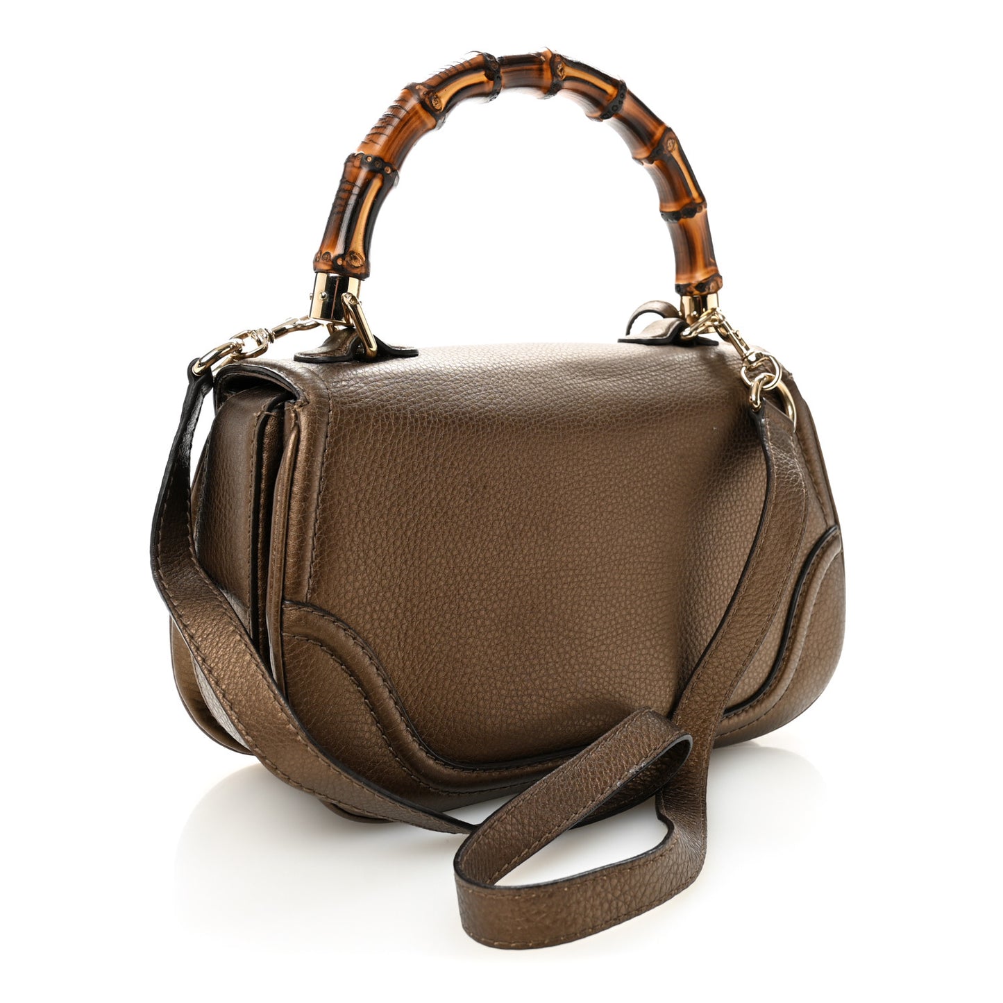 Metallic Calfskin Medium New Bamboo Top Handle Bag Bronze