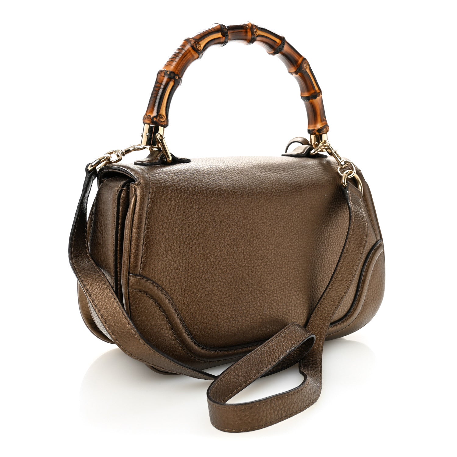 Gucci Metallic Calfskin Medium New Bamboo Top Handle Bag Bronze 4 of 16