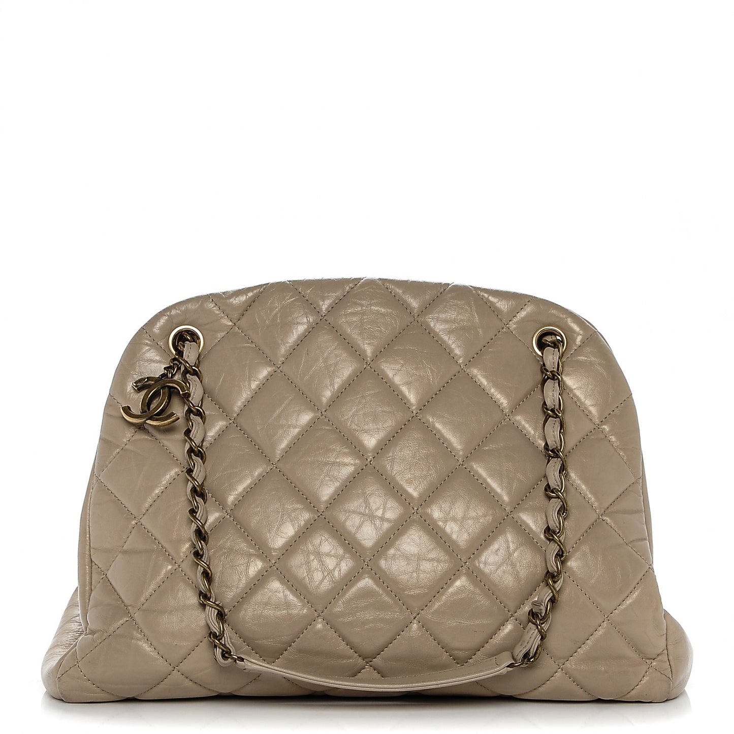 Aged Calfskin Large Just Mademoiselle Bowling Bag Beige