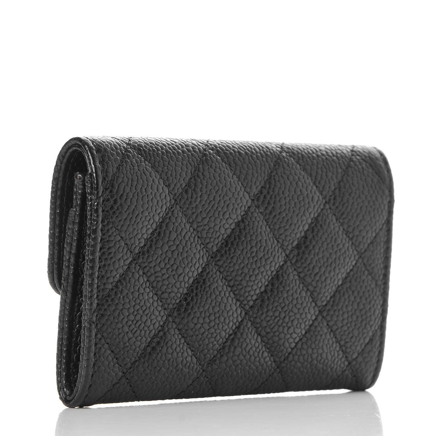 Caviar Quilted Flap Card Holder Black