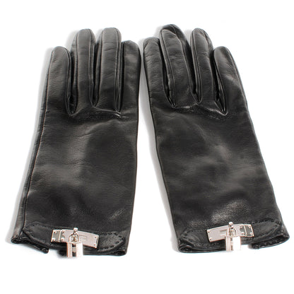 Hermes Lambskin Soya Kelly Lock Gloves Black 6 1 of 4