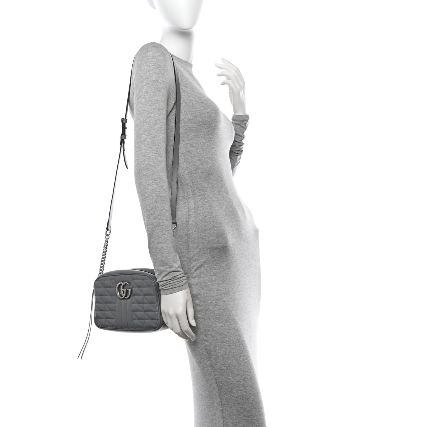 Calfskin Matelasse Aria Small GG Marmont Chain Shoulder Bag Deep Grey