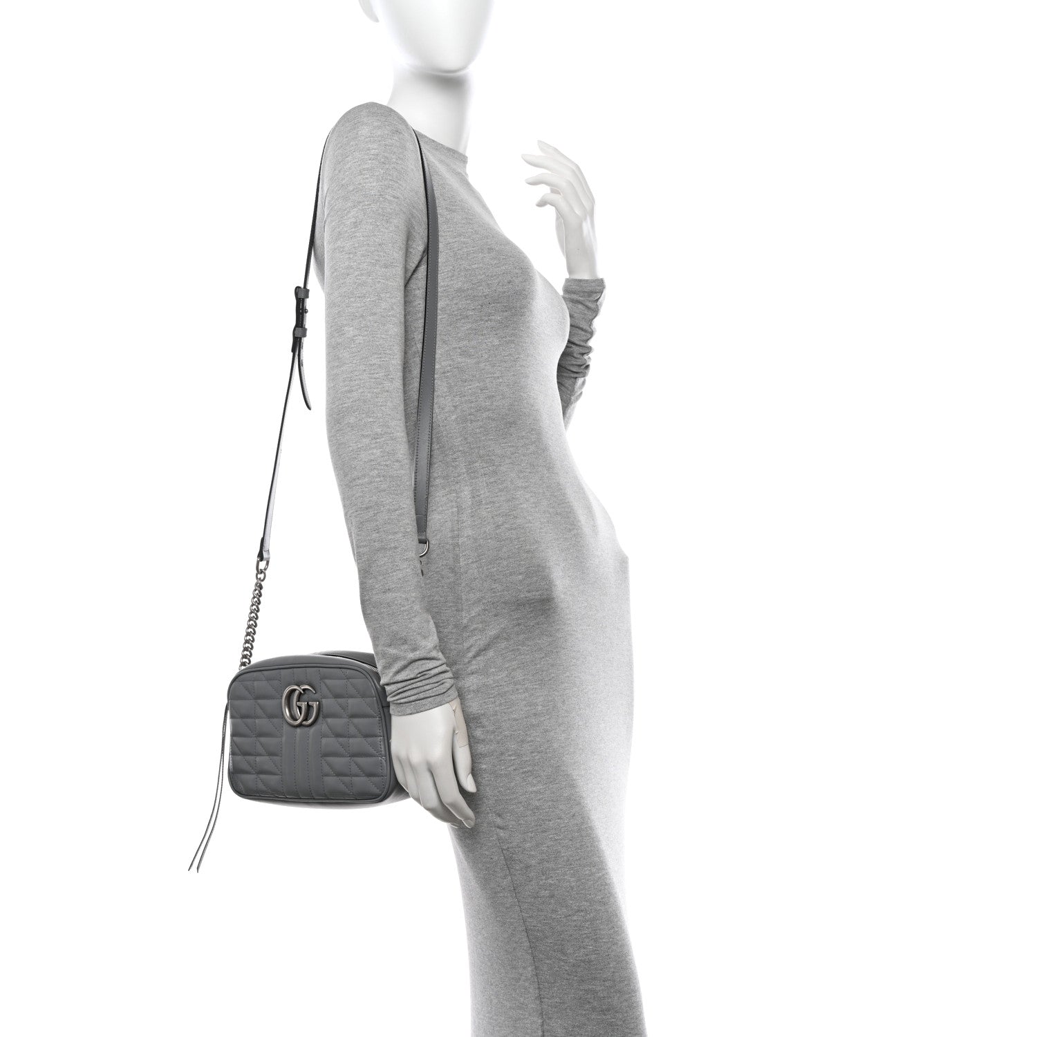 Gucci Calfskin Matelasse Aria Small GG Marmont Chain Shoulder Bag Deep Grey 2 of 12