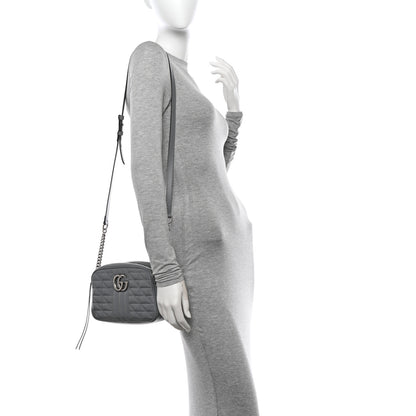 Gucci Calfskin Matelasse Aria Small GG Marmont Chain Shoulder Bag Deep Grey 2 of 12