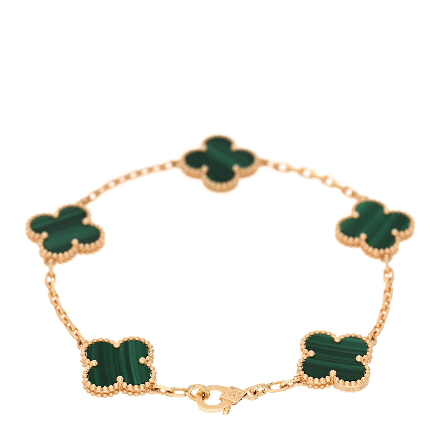Van Cleef & Arpels 18K Yellow Gold Malachite 5 Motifs Vintage Alhambra Bracelet 2 of 4
