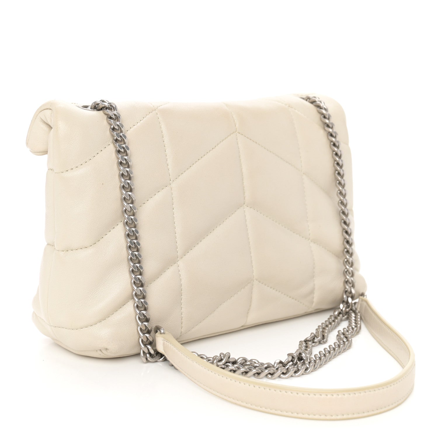 Saint Laurent Lambskin Quilted Mini Loulou Puffer Monogram Chain Satchel Crema Soft 3 of 16