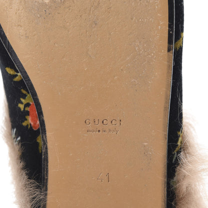 Gucci Velvet Fur Floral Womens Princetown Slippers 41 Black 6 of 14