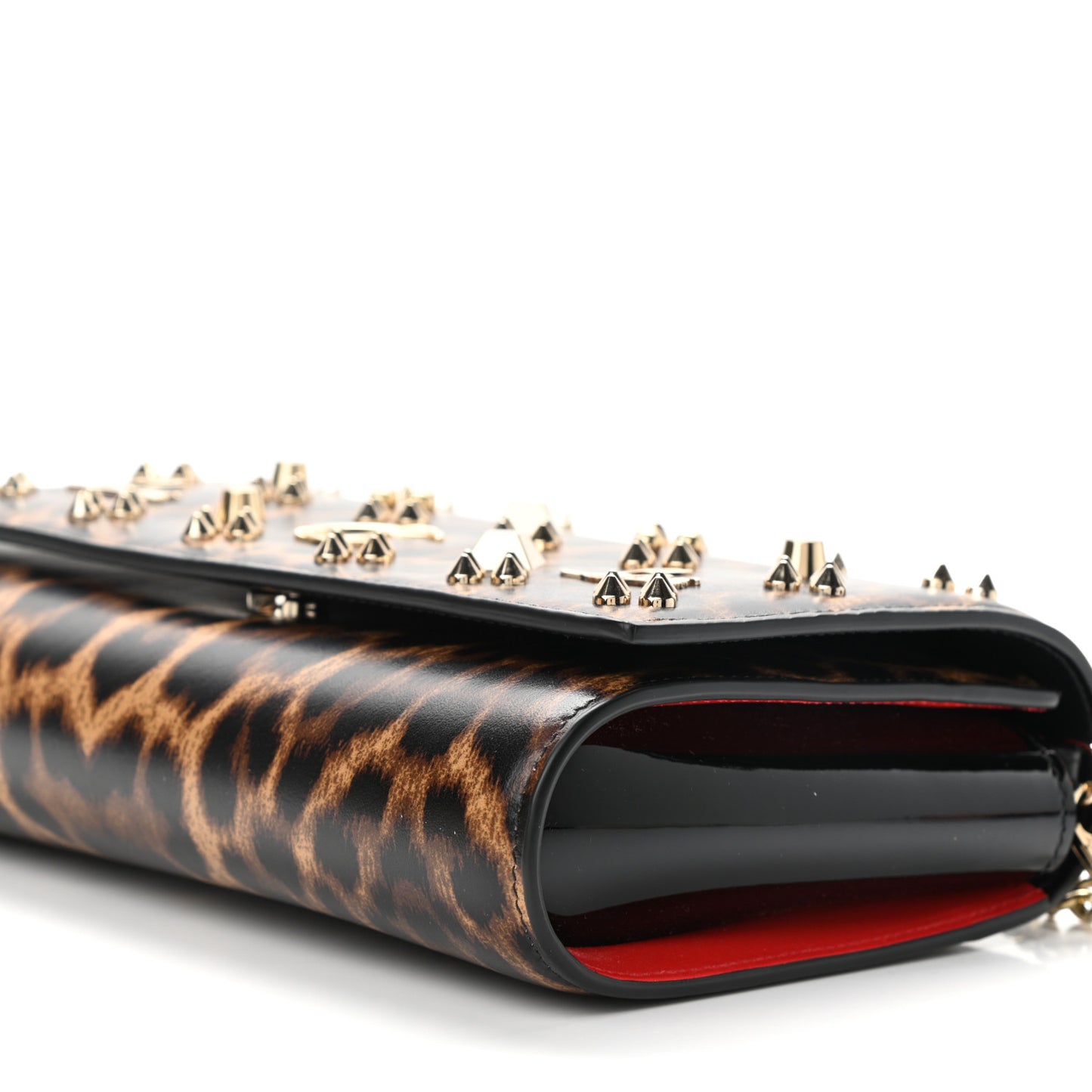 Patent Leopard Print Spikes Loubinthesky Paloma Clutch
