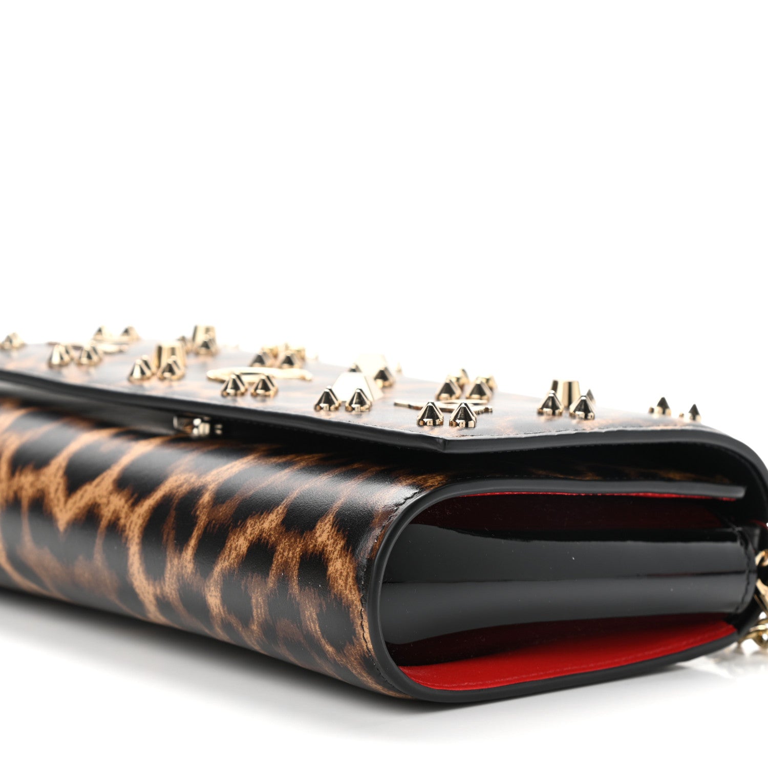 Christian Louboutin Patent Leopard Print Spikes Loubinthesky Paloma Clutch 10 of 11
