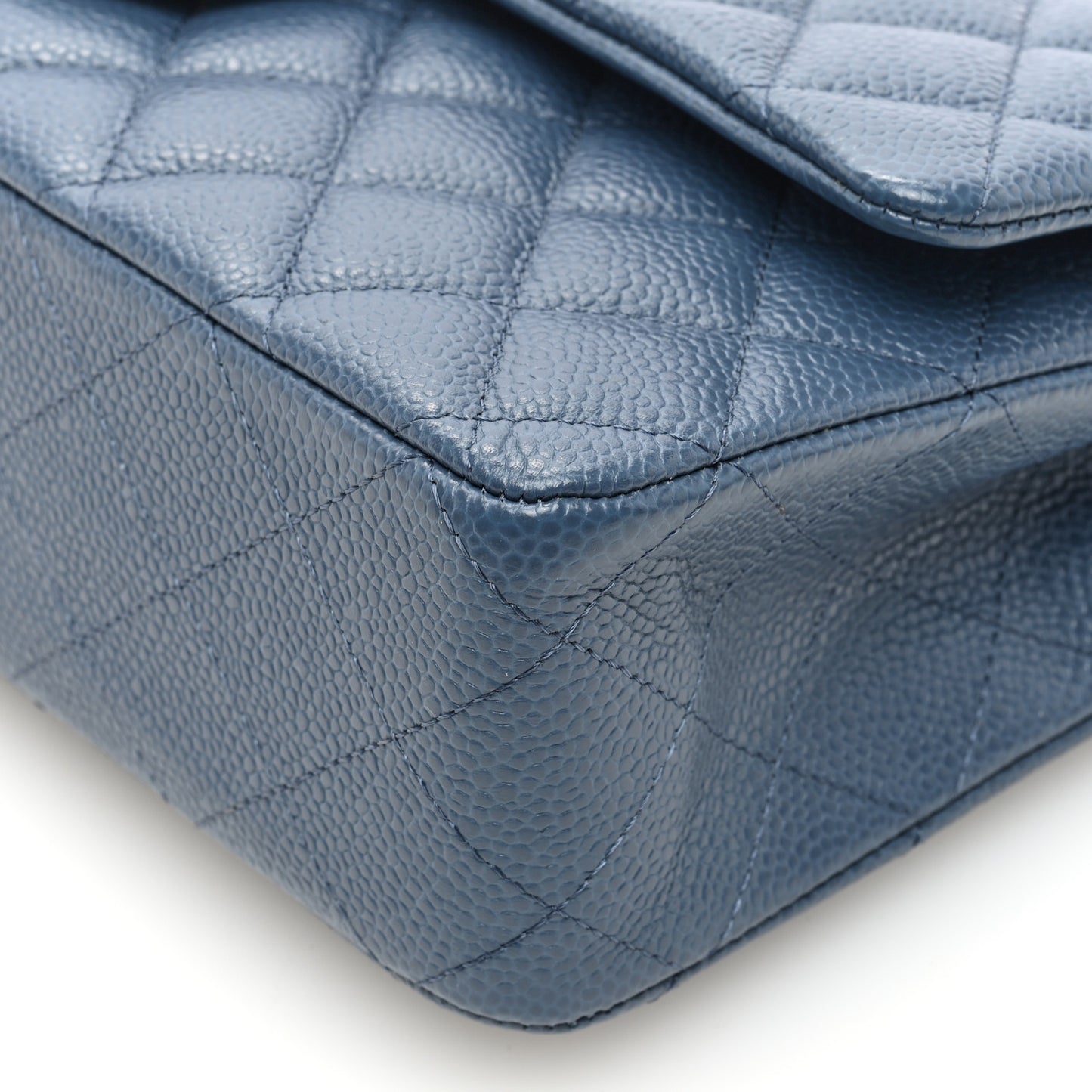 Caviar Quilted Medium Double Flap Dark Blue