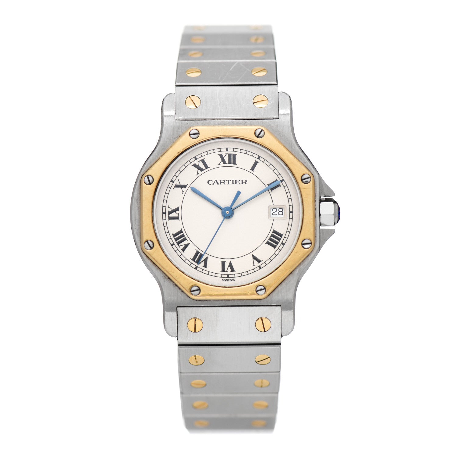 Cartier Stainless Steel 18K Yellow Gold 29mm Santos Octagon Quartz Watch 1 of 5