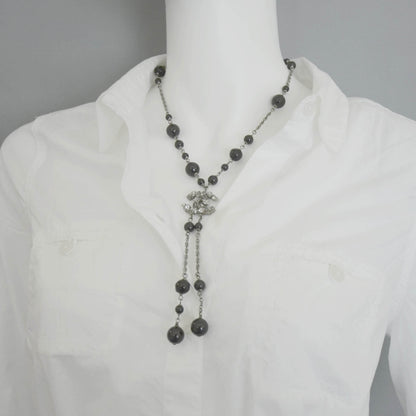 Chanel Beaded Camellia Crystal Pearl CC Necklace Black 2 of 6