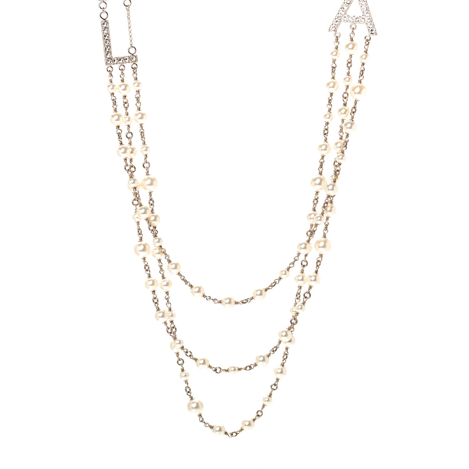 Chanel Pearl Crystal Cha-Nel Logo Necklace Gold 2 of 4