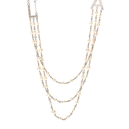 Chanel Pearl Crystal Cha-Nel Logo Necklace Gold 2 of 4
