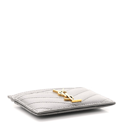 Saint Laurent Grain De Poudre Matelasse Chevron Monogram Credit Card Case Coal 4 of 7