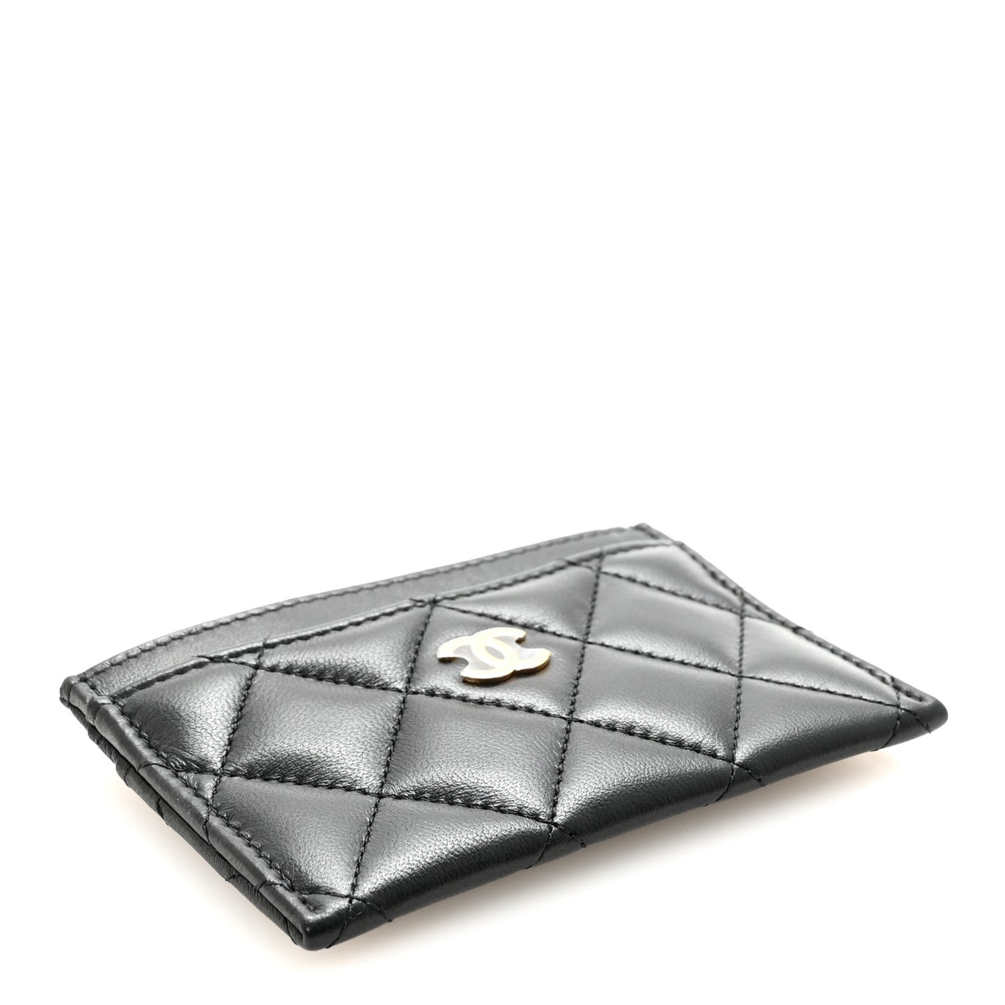 Lambskin Quilted Card Holder Black