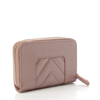 Chanel Metallic Caviar Chevron Quilted Vintage Mademoiselle Zip Coin Purse Pink 3 of 12