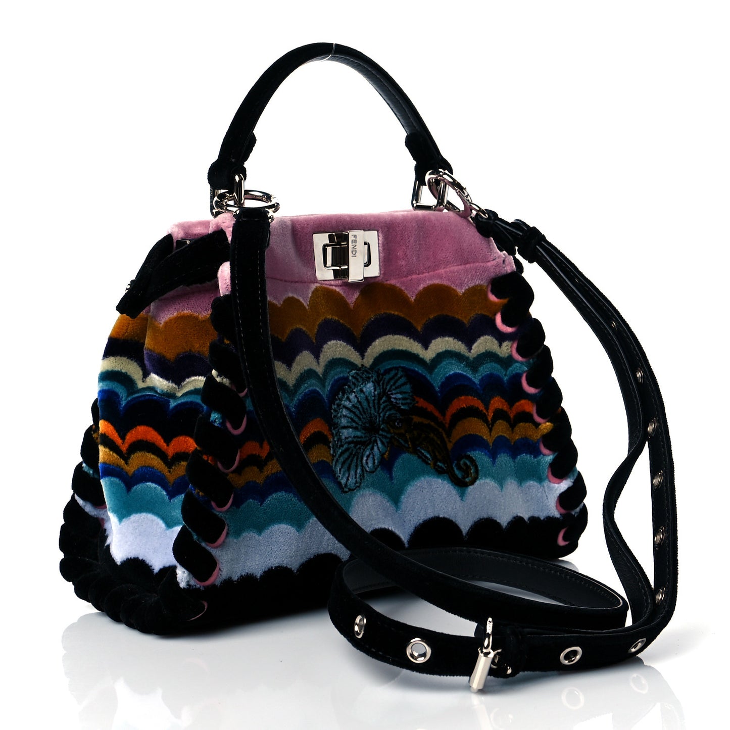 Velvet Embroidered Mini Peekaboo Iconic Satchel Black Multicolor