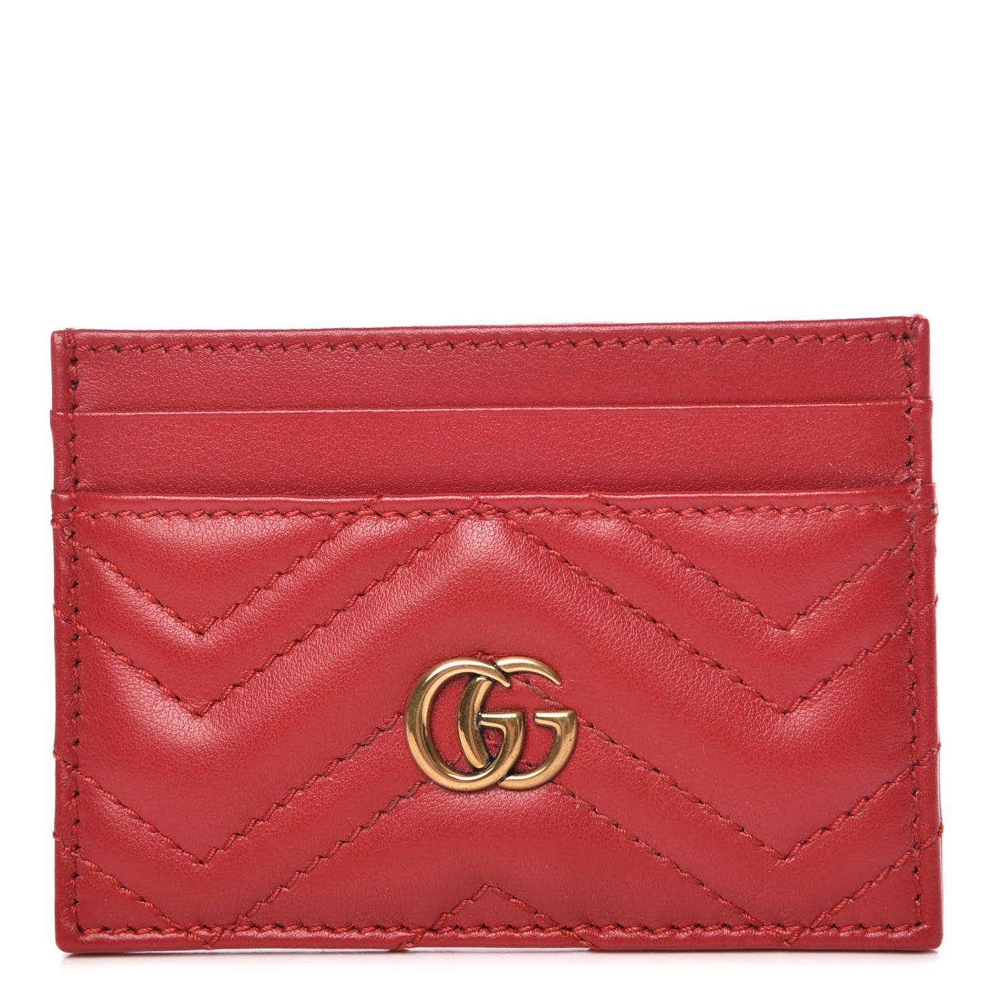 Calfskin Matelasse GG Marmont Card Holder Hibiscus Red
