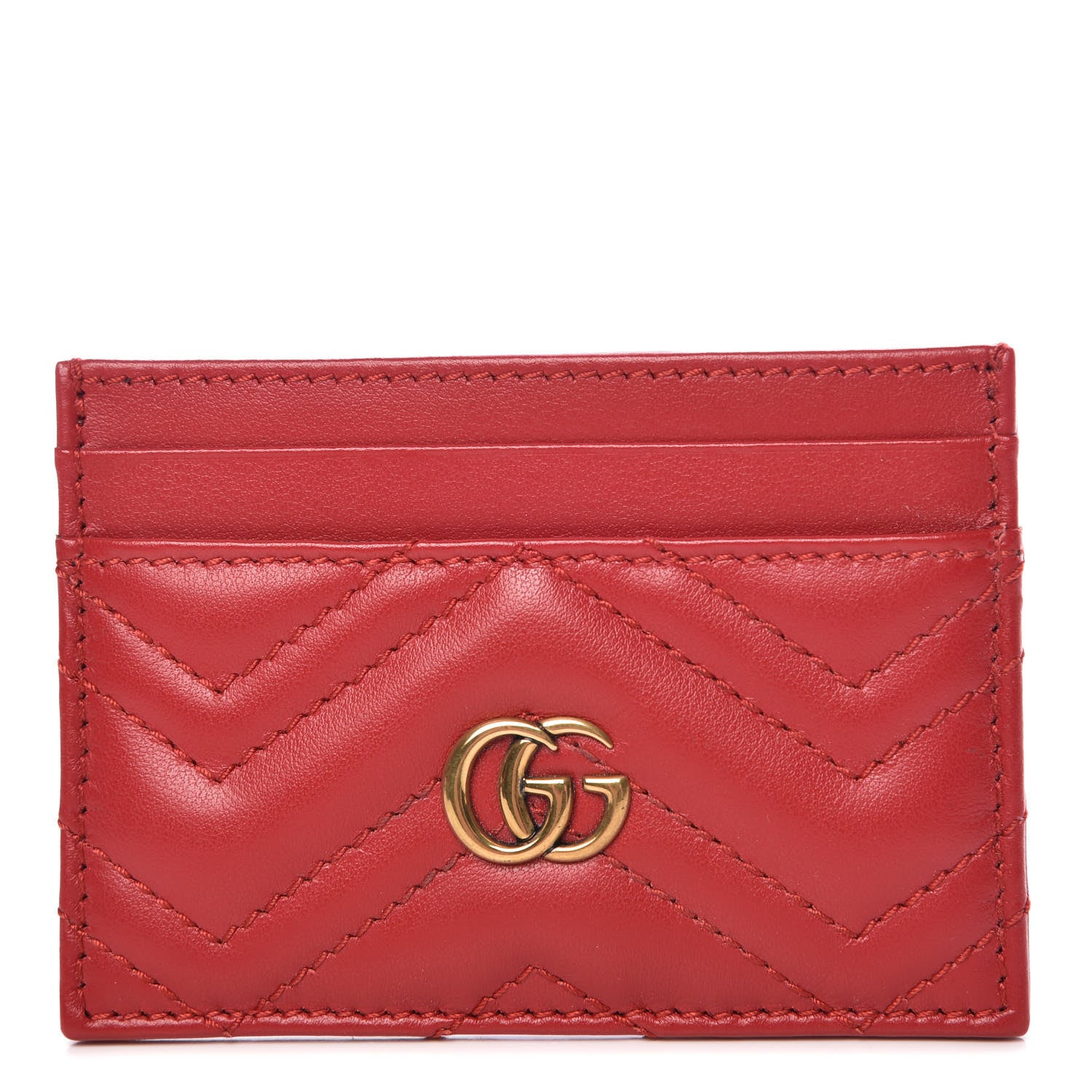 Gucci Calfskin Matelasse GG Marmont Card Holder Hibiscus Red 1 of 7