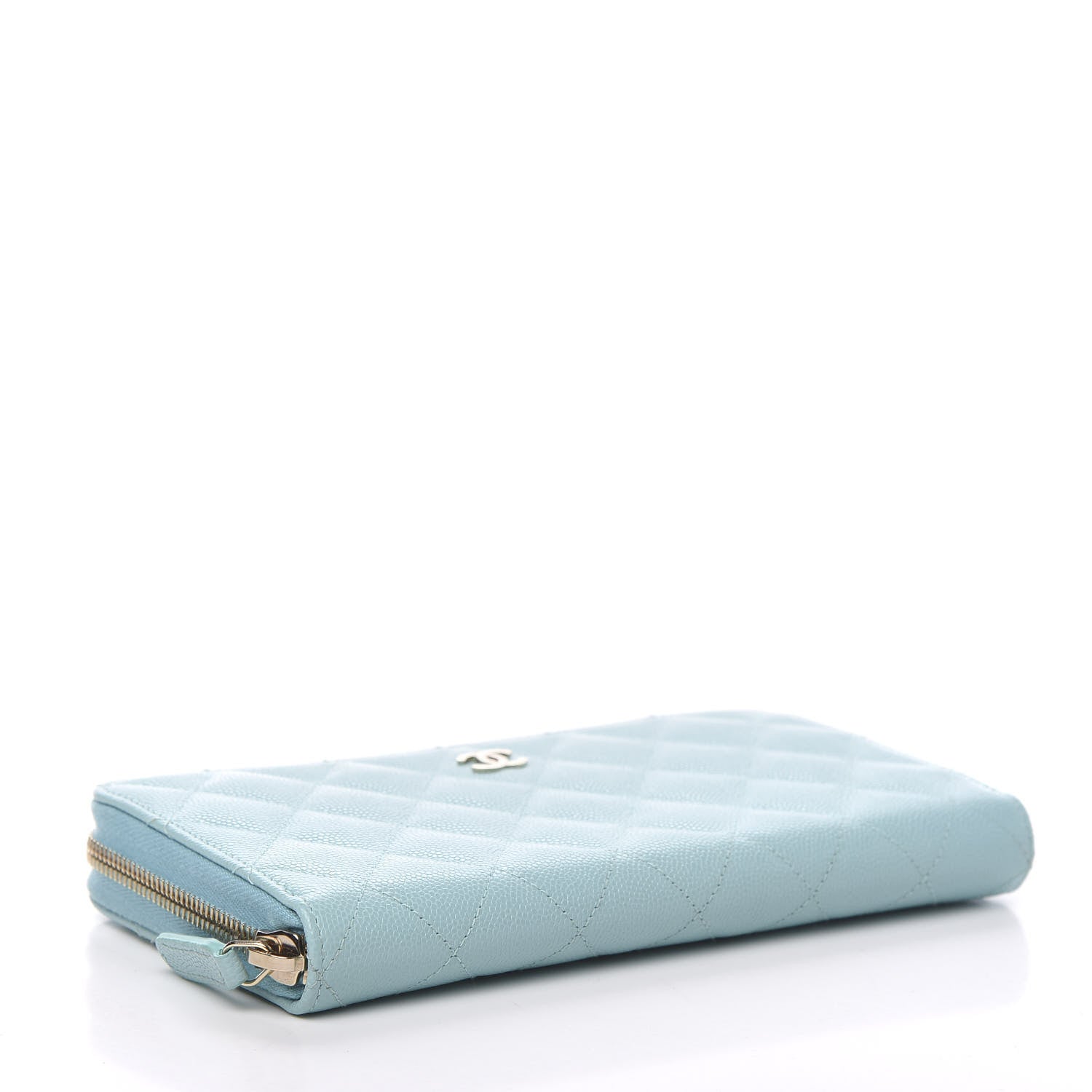 Chanel Caviar Quilted Large Gusset Zip Around Wallet Light Blue 3 of 9