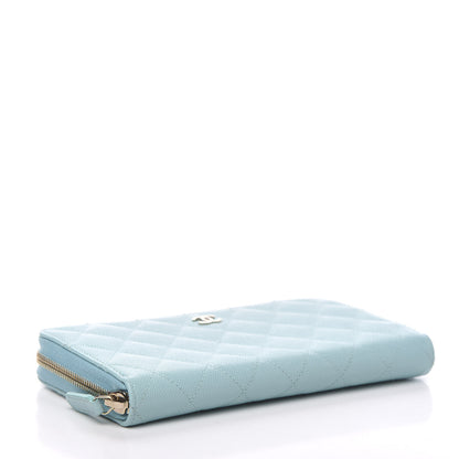 Chanel Caviar Quilted Large Gusset Zip Around Wallet Light Blue 3 of 9