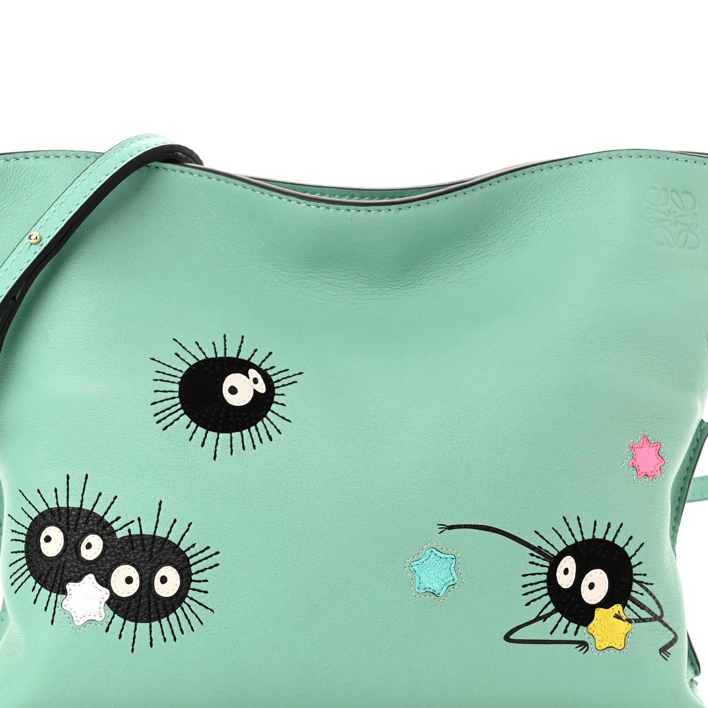 X Spirited Away Nappa Susuwatari Print Mini Flamenco Knot Clutch Fresh Mint