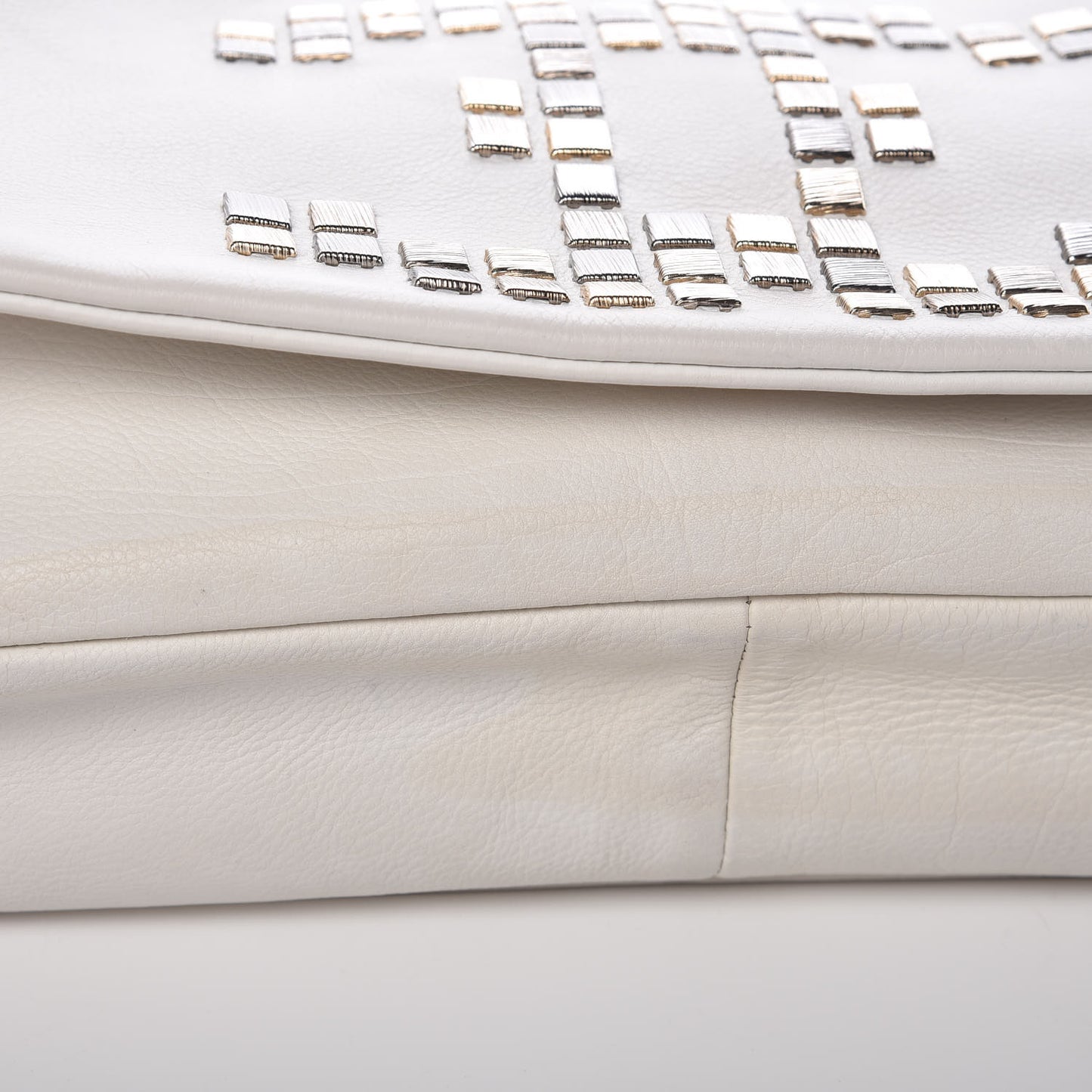 Calfskin Metal Mosaic Flap White