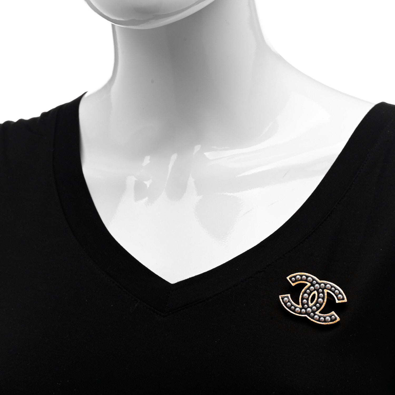 Chanel Pearl Enamel CC Brooch Black Gold 2 of 5