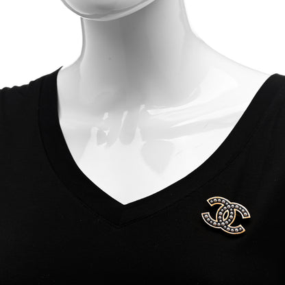 Chanel Pearl Enamel CC Brooch Black Gold 2 of 5