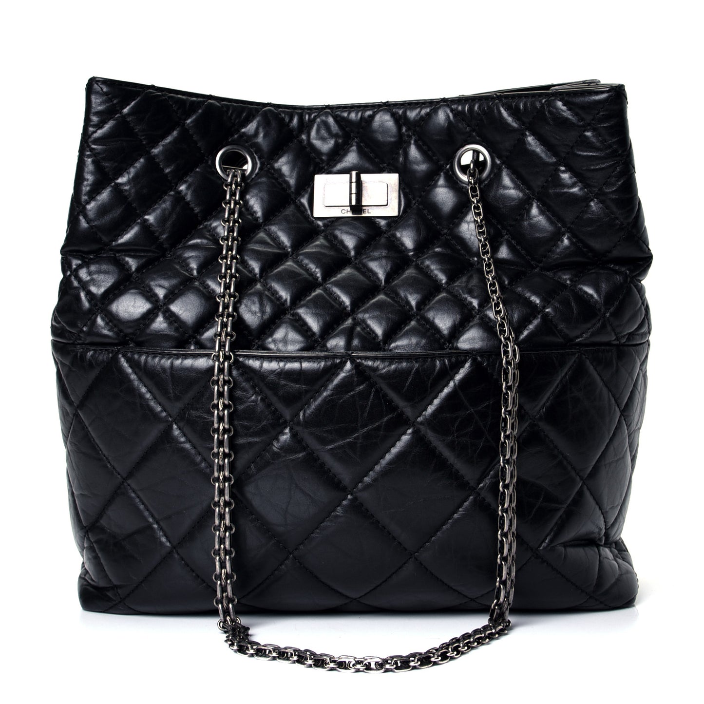 Aged Calfskin Quilted Reissue 2.55 Tote Black