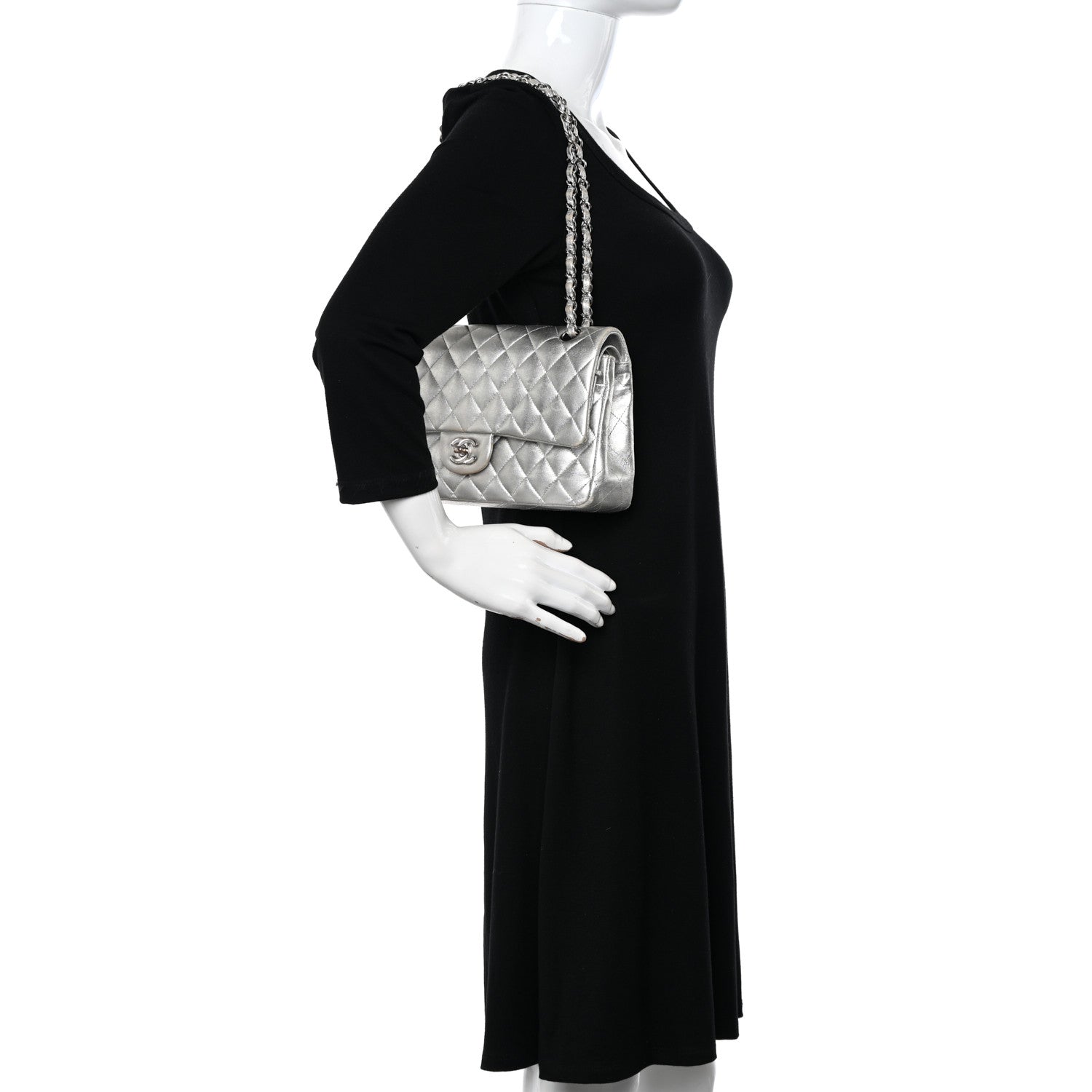 Chanel Metallic Lambskin Quilted Medium Double Flap Silver 2 of 10