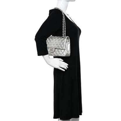 Chanel Metallic Lambskin Quilted Medium Double Flap Silver 2 of 10