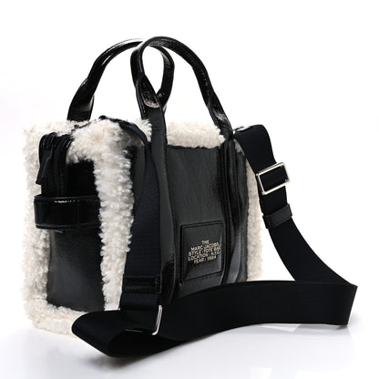 Marc Jacobs Shiny Calfskin Faux Shearling Mini The Traveler Tote Bag Black 3 of 10