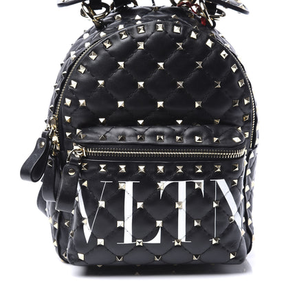 Valentino Garavani Lambskin VLTN Print Quilted Mini Rockstud Spike Backpack Black 8 of 8