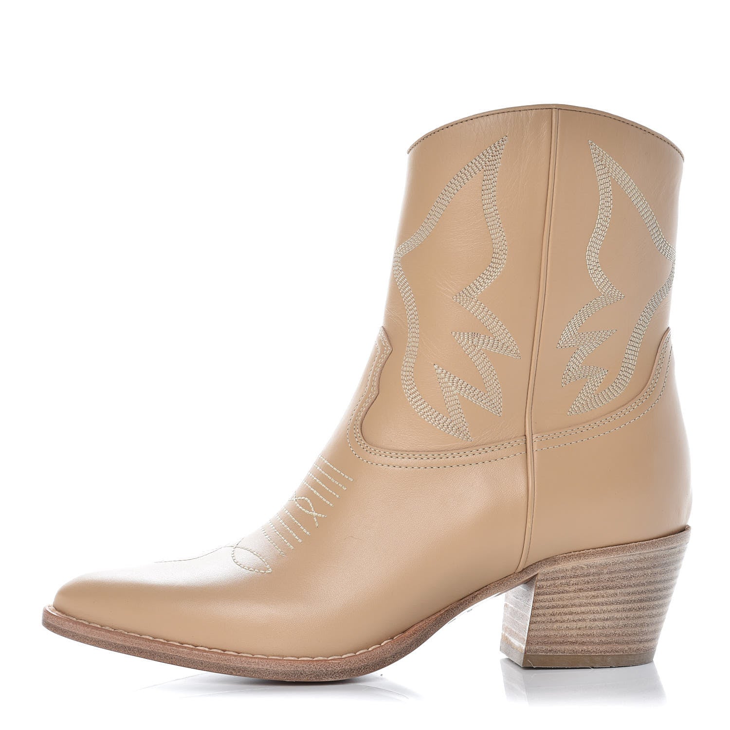 Valentino Garavani Calfskin Embroidered Texan 50mm Cowboy Ankle Boots 39 Naturale 1 of 10