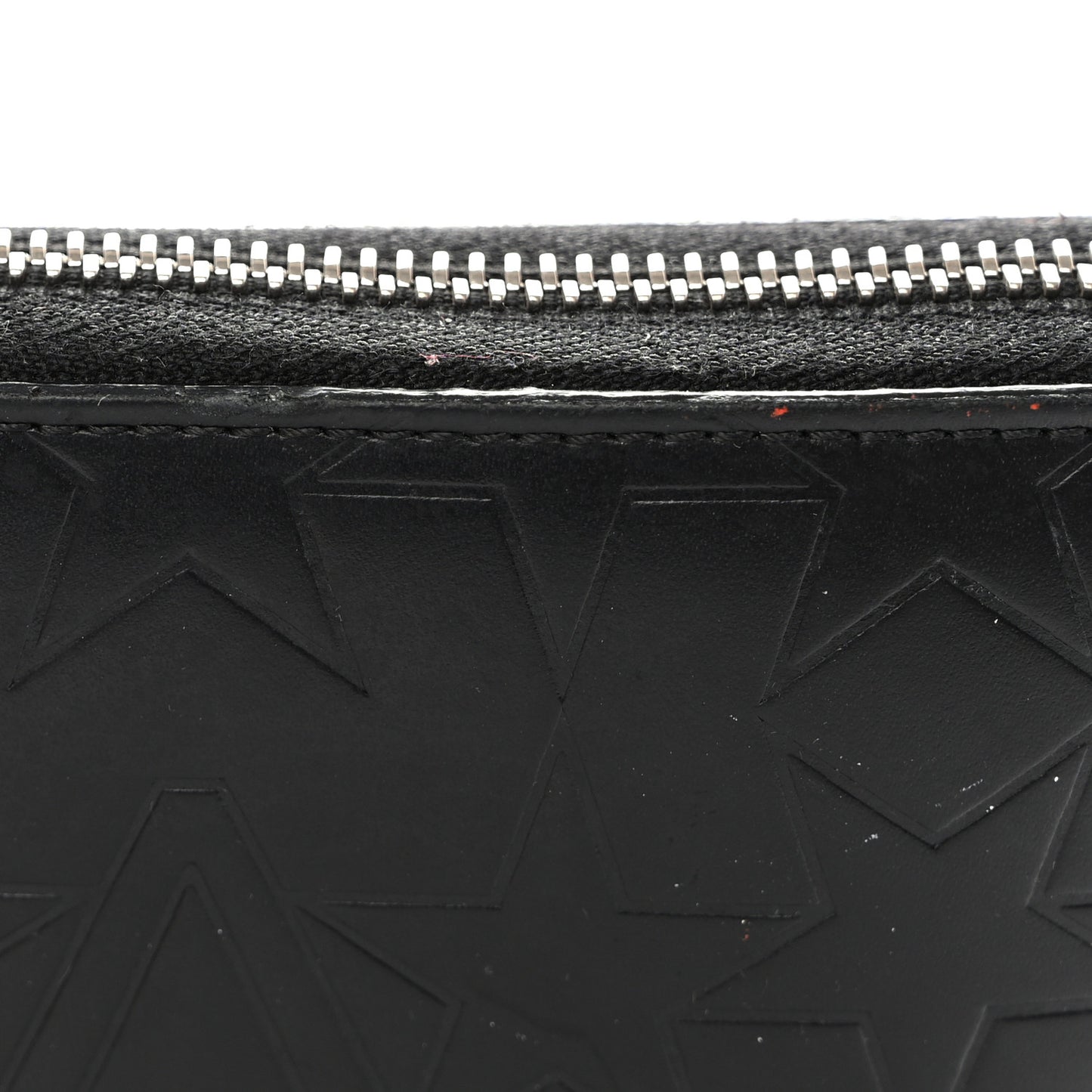 Calfskin Logo Star Embossed Zip Around Wallet Black