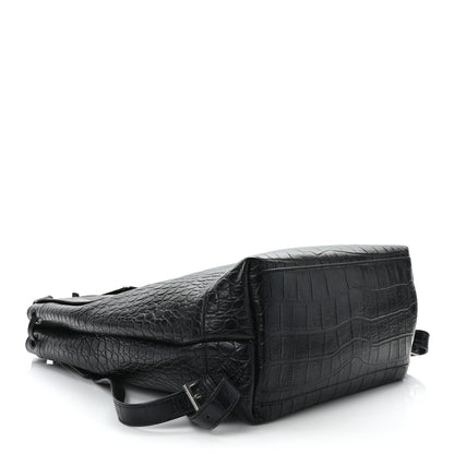 Saint Laurent Calfskin Crocodile Embossed Sac De Jour Backpack Black 4 of 13