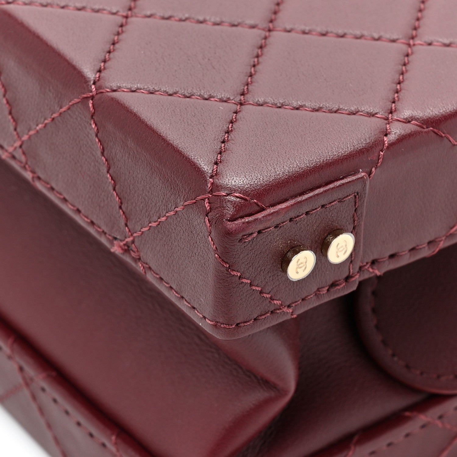 Chanel Calfskin Quilted Studded Square Vanity Case Burgundy 11 of 14