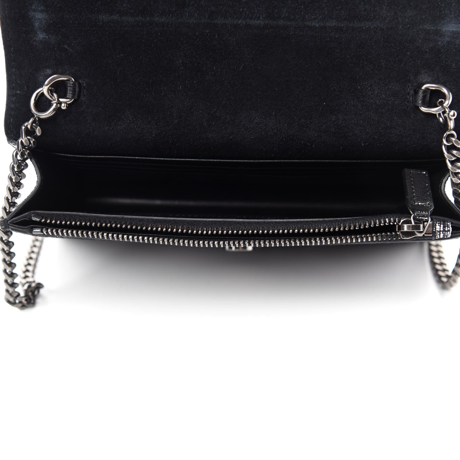 Saint Laurent Metallic Suede Classic Monogram Kate Tassel Chain Wallet Black Silver 5 of 10