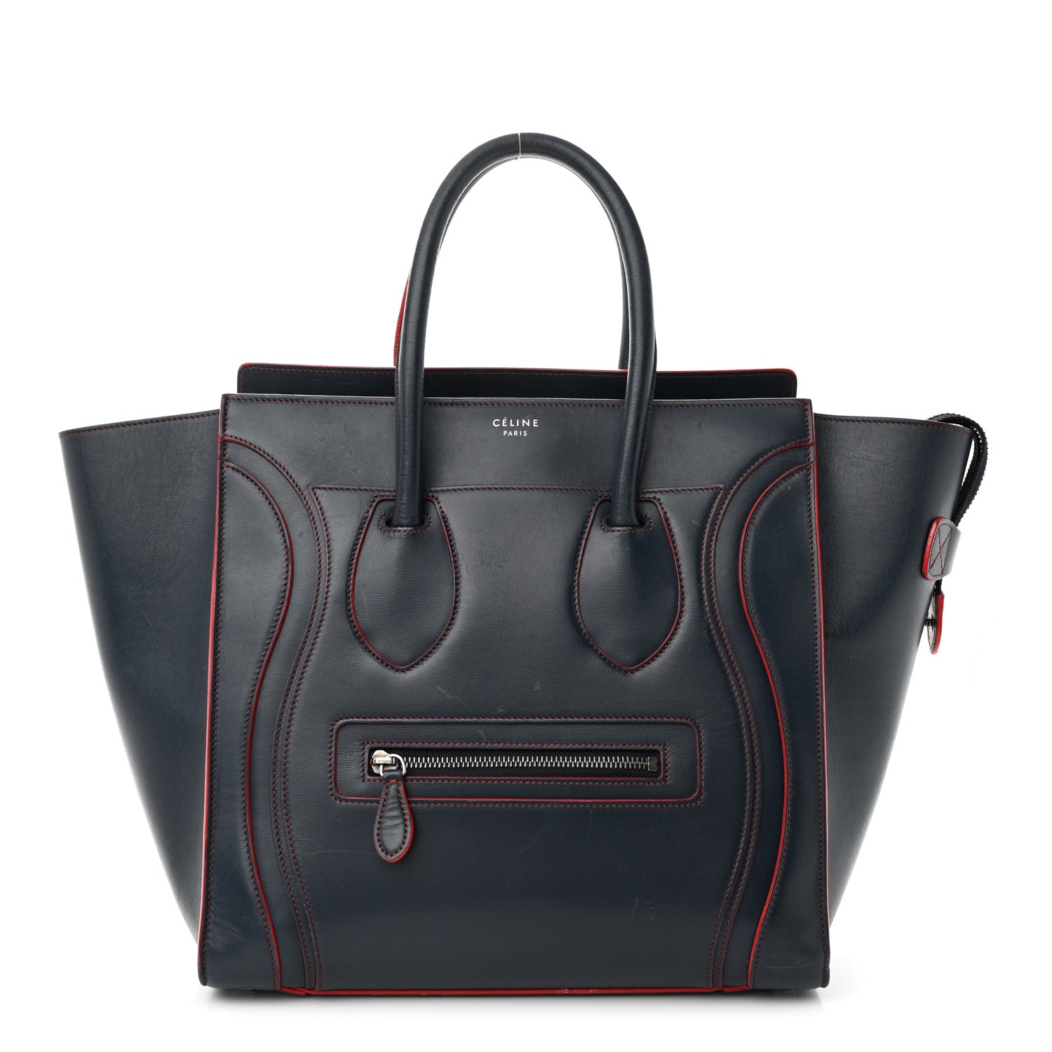 Celine Satin Debossed Calfskin Mini Luggage Navy Blue 1 of 21