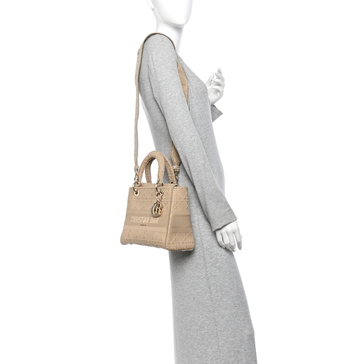 Christian Dior Canvas Embroidered Cannage Medium Lady D-Lite Beige 2 of 10