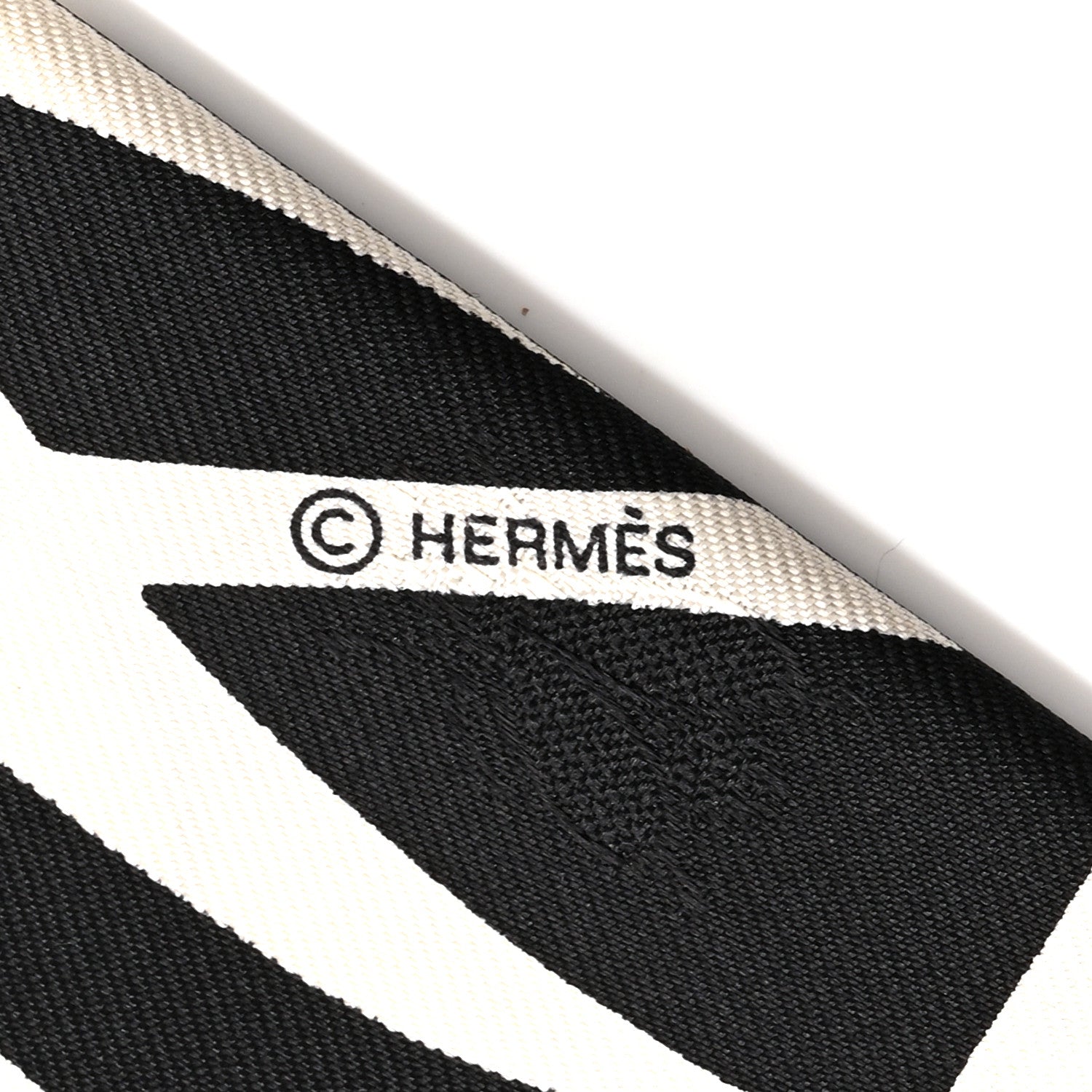Hermes Silk Calfskin Bouquet Final Fringed Twilly Creme Black 3 of 4
