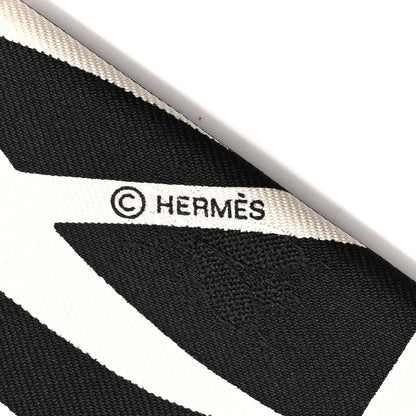 Hermes Silk Calfskin Bouquet Final Fringed Twilly Creme Black 3 of 4